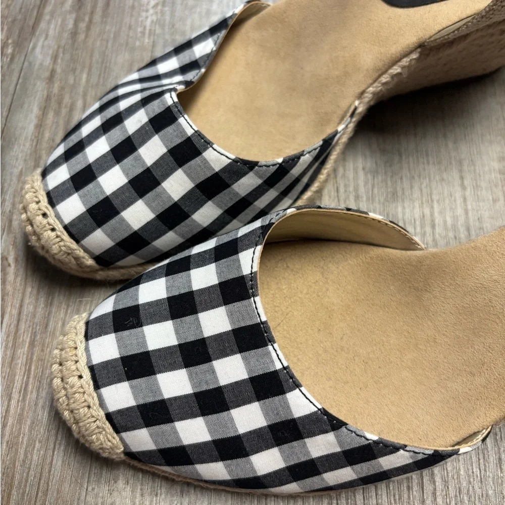 Anne Klein Ardine Gingham Pattern Espadrille Wedge Sandals
